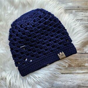 Kids Hat from Cotton N Kandi on Etsy- 19" Lacey Slouchy, Navy Blue